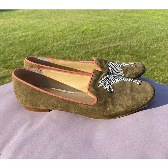 C. Wonder Zebra Embroidered Suede Flats Olive Green Orange Women's size 6.5 - Picture 4 of 11
